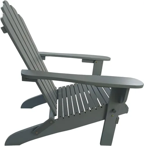 Miniatura 4 de Foldable Wooden Adirondack Chair, Classic Oak Finish Outdoor Patio Chair with Wide Armrests, Solid Hardwood Construction for Deck, Garden, Beach