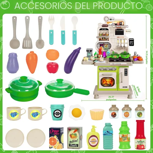 Miniatura 7 de Juego de cocina para niños, juego de cocina para niños pequeños, juguetes con sonido y luz, estufa de cocina, fregadero de juegos, accesorios