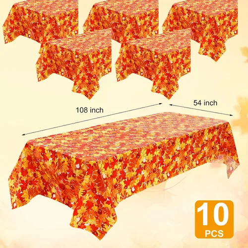 Miniatura 3 de Preboun Mantel de plástico de otoño de 3 piezas de 54 x 108 pulgadas, mantel desechable de Acción de Gracias, mantel rectangular impermeable
