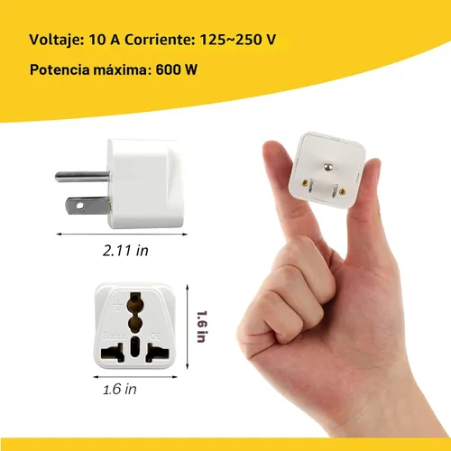 Miniatura 2 de Paquete de 4 adaptadores universales, adaptadores de viaje de enchufe de Europa a EE. UU. (blanco)