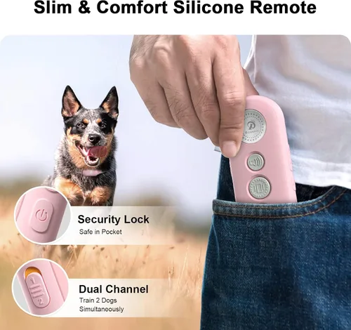 Miniatura 5 de Bousnic Collar de entrenamiento para perros con control remoto, collar de choque de perro de 1000 pies para perros pequeños, medianos y grandes, Rosa