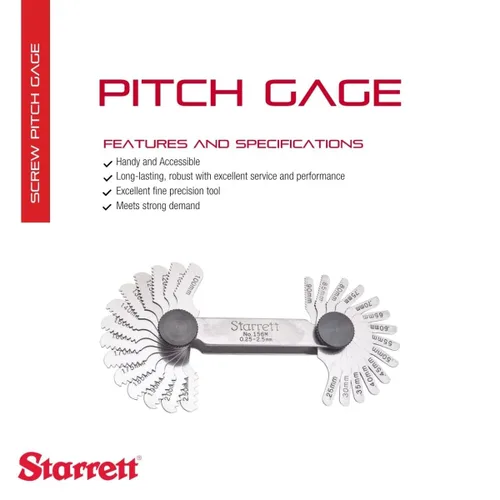Miniatura 2 de Starrett Medidor de paso de tornillo de acero con dispositivo de bloqueo, ideal para trabajos de construcción y mejoras del hogar, rango
