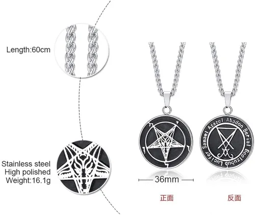 Miniatura 4 de Collar de acero inoxidable de la iglesia de Satanás para hombre Acero inoxidable No es una piedra preciosa