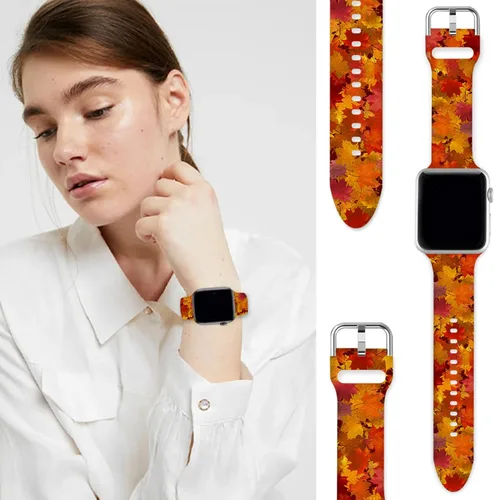 Miniatura 4 de Compatible con Apple Watch de copo de nieve de 38/40/41/42/44/45/46/1.929 in para mujeres y hombres, correa de repuesto de silicona suave para Hojas