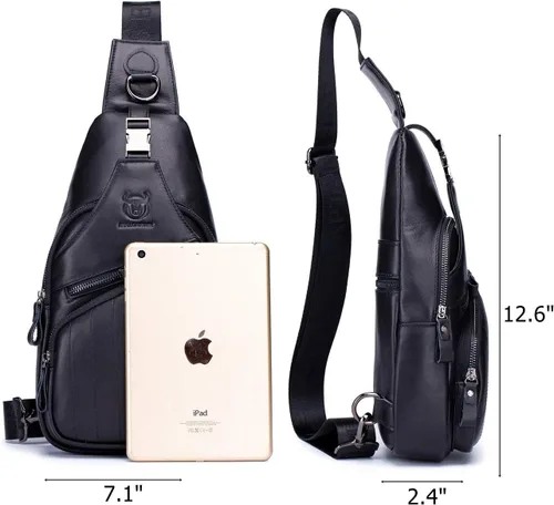 Miniatura 2 de BULLCAPTAIN Bolso bandolera de cuero para hombre, bolso cruzado casual para el pecho, mochila de viaje