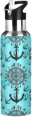 Miniatura 8 de Nautical Anchors Teal Black Stainless Steel Water Bottle 20 Oz Leakproof Water Bottles, BPA-Free Sport Water Bottle Insulated