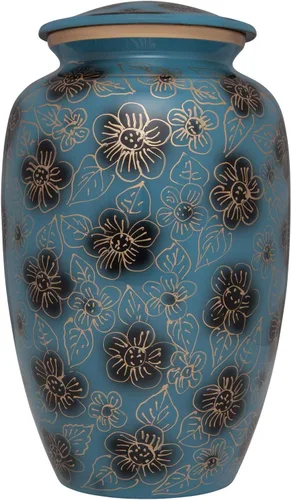 Miniatura 6 de Urna funeraria azul con elefante - Diseño floral espiritual indio - Urna de cremación para cenizas humanas - Aluminio - Adecuada para entierro