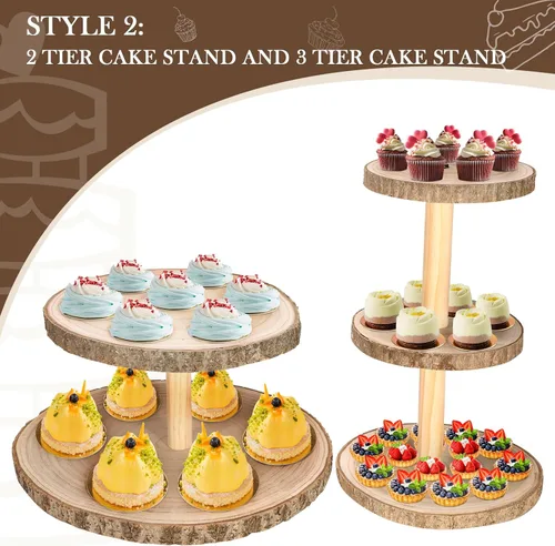 Miniatura 2 de Ayfjovs Soporte de madera para cupcakes de 5 niveles, soporte de madera rústica para tartas, soporte de exhibición de postres, rebanadas de madera
