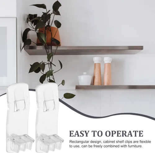 Miniatura 3 de Housoutil Clips de soporte para estantes, 25 clavijas de plástico para estantería, armario, armario, armario, plástico transparente, diseño
