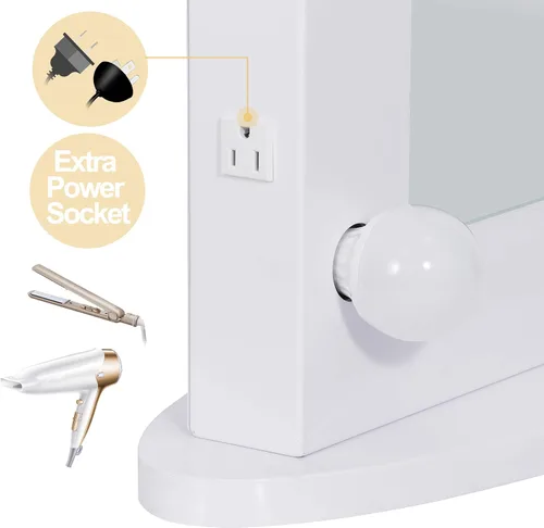 Miniatura 5 de Hollywood Espejo de tocador con luces, espejo de maquillaje de pie con 12 bombillas LED para vestidor y dormitorio, blanco, iluminación de 3