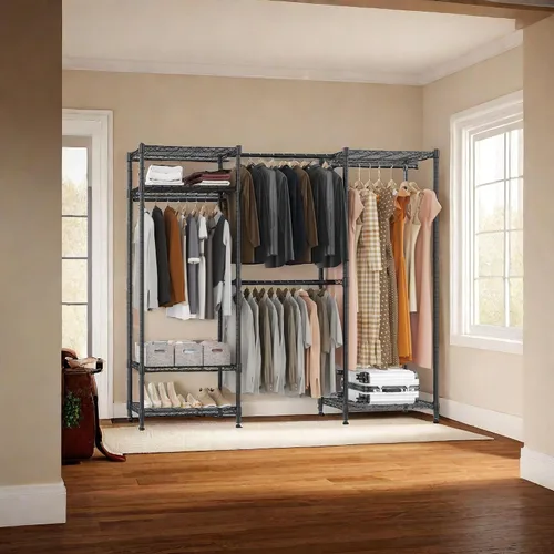 Miniatura 7 de BATHWA - Perchero de alta resistencia independiente para espacio de 68.9 a 90.2 pulgadas Expandable Clothing Storage, Adjustable 6 Shelves, 4
