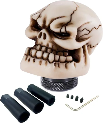 Miniatura 6 de Pomo de cambios con forma de calavera para palanca de cambios de coche, color beige, ajuste universal para la mayoría de las transmisiones manuales