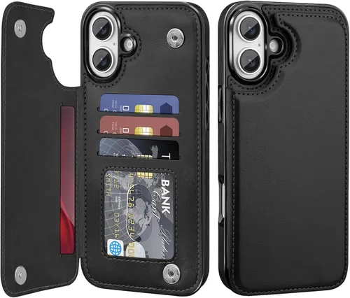 Miniatura 18 de Bizzib para iPhone 16 Plus funda tipo billetera con soporte para tarjetas, funda protectora a prueba de caídas y golpes de poliuretano premium