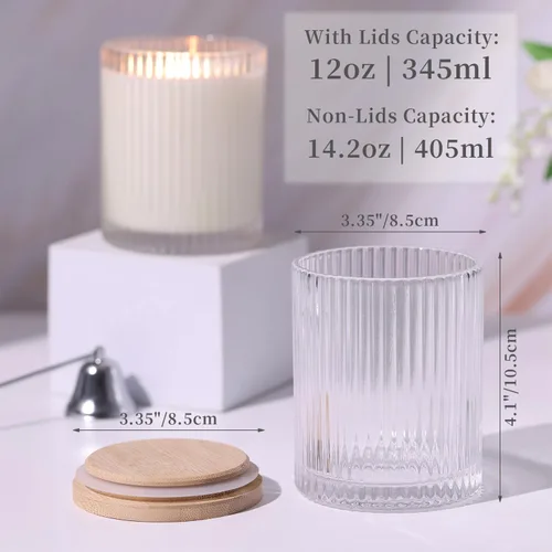 Miniatura 2 de Tarros de vela de vidrio transparente de 14 onzas para hacer velas, paquete de 6 frascos de vela vacíos a granel con tapas y accesorios de bambú
