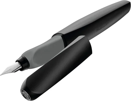 Pelikan Pluma estilográfica Twist con 2 cartuchos de tinta, punta media, color negro, tarjeta blíster (946814)