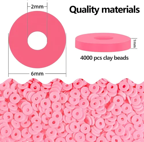 Miniatura 3 de Juego de 4000 cuentas de arcilla rosa para hacer pulseras, cuentas Heishi planas redondas de polímero para hacer joyas, collares, aretes