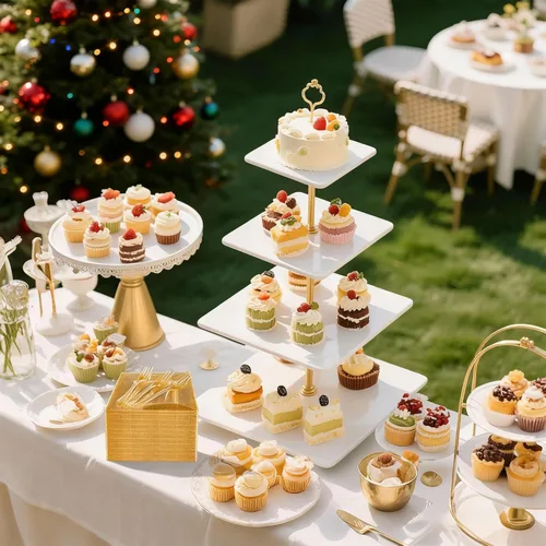 Miniatura 2 de DaYammi 200 platos de postre dorados, incluyendo 100 platos de aperitivo de 6 pulgadas, 100 tenedores de plástico de 5.7 pulgadas, platos cuadrados