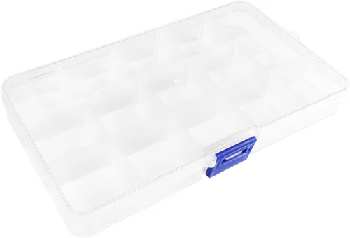 ZUFECY Caja de aparejos de pesca, organizador de almacenamiento con 15 divisores ajustables, bandeja organizadora transparente y caja de