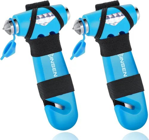 Miniatura 12 de SINSEN Martillo de seguridad para automóvil, rompe ventanas y cortador de cinturón de seguridad para mujeres, kit de emergencia en carretera, rosado