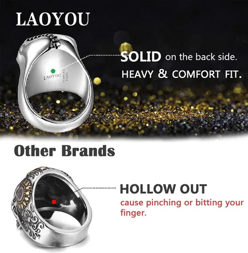 Miniatura 3 de LAOYOU Skull Ring, Mens Stainless Steel Vintage Skull Bottle Opener Rings, Big Solid Heavy Gothic Biker Ring Christmas for Men Boys