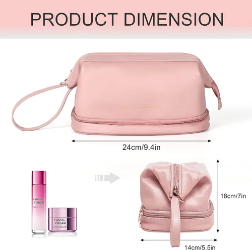 Miniatura 2 de Nuevo bolso cosmético del viaje de la capacidad grande, bolso del organizador del maquillaje, diseño interior claro del bolsillo, C-rosa, Clásico