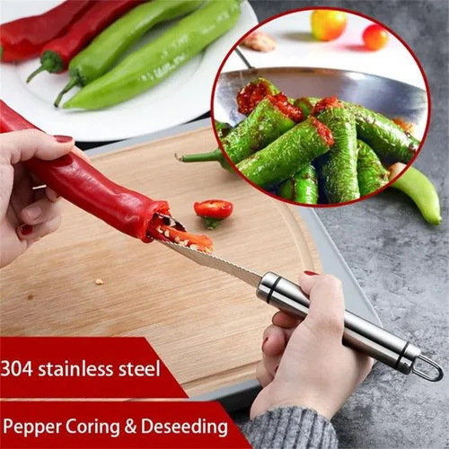 Miniatura 3 de Removedor de semillas de pimienta con paño de limpieza, removedor de semillas de frutas de acero inoxidable 304 con dientes dentados, herramienta