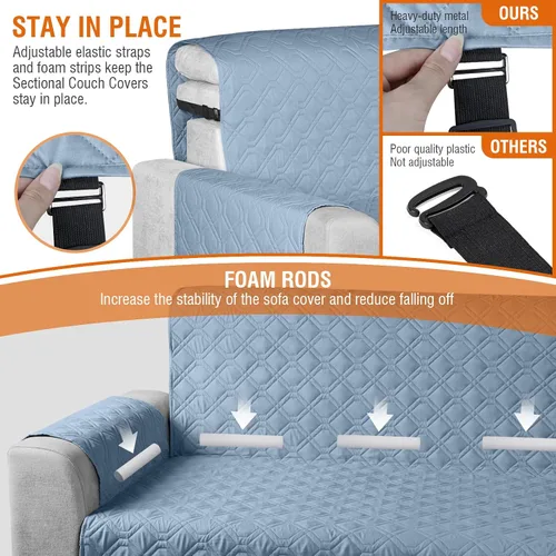 Miniatura 5 de VANSOFY Fundas para Sofá Seccional 100% Impermeables Funda Deslizable para Sofá en Forma de L 3 Piezas Reversible Funda para Chaise Lounge para Sofá