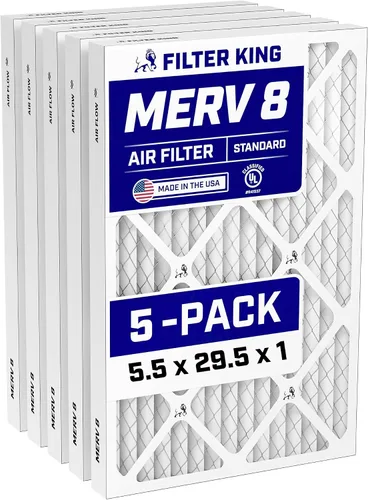Filter King Filtro de aire de 5.5 x 29.5 x 1 (MERV 8) (paquete de 5) filtros de horno de CA para control de polvo y alergias, fabricados en EE. UU.,