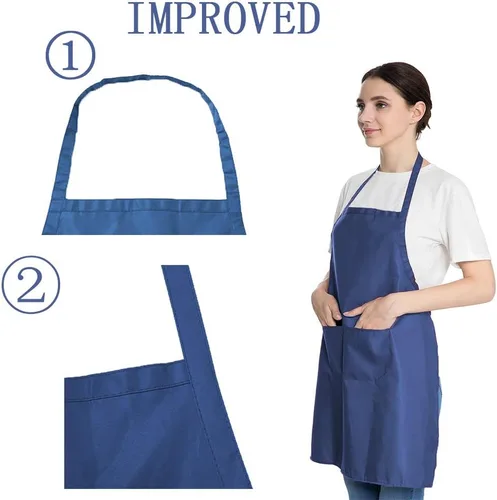 Miniatura 2 de Delantales azules a granel para mujeres y niñas con 2 bolsillos, delantales de cocina de restaurante de chef, delantales lisos, para artistas