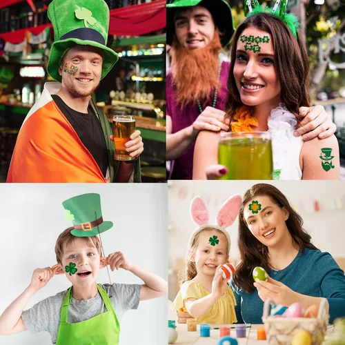 Miniatura 5 de Zeecdatoo 23 hojas grandes de accesorios de tatuajes para el día de San Patricio, más de 100 piezas de tatuajes temporales de trébol de la suerte