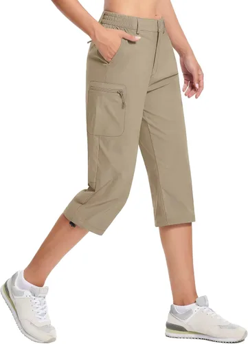 TACVASEN Pantalones capri de senderismo para mujer, 5 bolsillos, ligeros, de secado rápido, debajo de la rodilla, pantalones cortos deportivos de