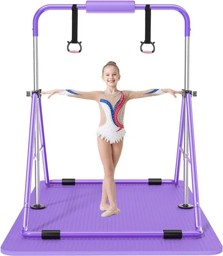 Miniatura 9 de Safly Fun Foldable Gymnastics Bar for Kids, Adjustable 35"-51", Sturdy 145 lbs Capacity, Easy-to-Assemble, Gymnastics Equipment for Kids for Rosa