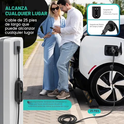 Miniatura 6 de AIMILER Cargador de Vehículo Eléctrico (EV) Nivel 2 (APLICACIÓN WIFI/Conexión Plug-play), 32A, Cable de 25 pies Certificado ETL, 220V-240V NEMA