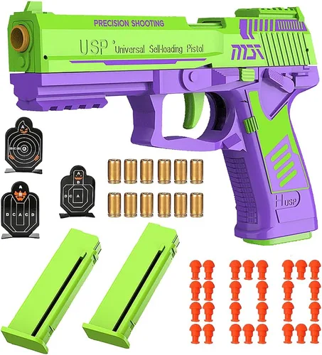 Dreamplay Pistola de juguete que expulsa cartuchos, juguete educativo con acción de retroceso automático para juegos de disparo para niños, modelo