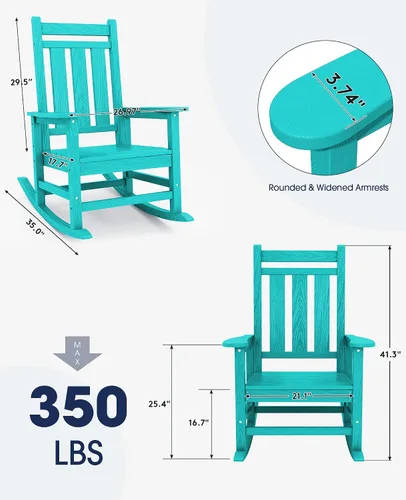 Miniatura 3 de Mecedora de exterior KINGYES, Mecedoras de patio para todo clima para porche, Sillas mecedoras de exterior de HDPE con respaldo alto para adultos