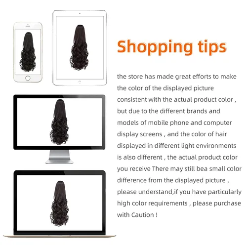 Miniatura 8 de Cola de caballo sintética con clip marrón, cola de caballo falsa de 22 pulgadas, 5.3 onzas, extensiones de cabello negro ondulado, extensiones