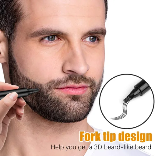 Miniatura 6 de Kit de aseo de barba negra resistente al agua de larga duración para hombre, bolígrafo de punta de micro-tenedor, cepillo de cerdas para bigote