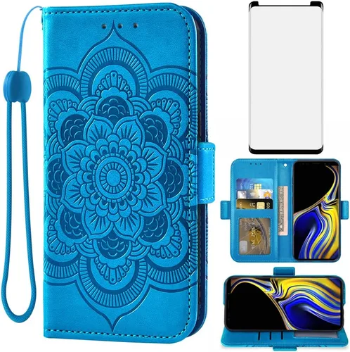 Asuwish Compatible con Samsung Galaxy Note 9 - Funda tipo cartera y protector de pantalla de vidrio templado, portatarjetas, accesorios celulares,