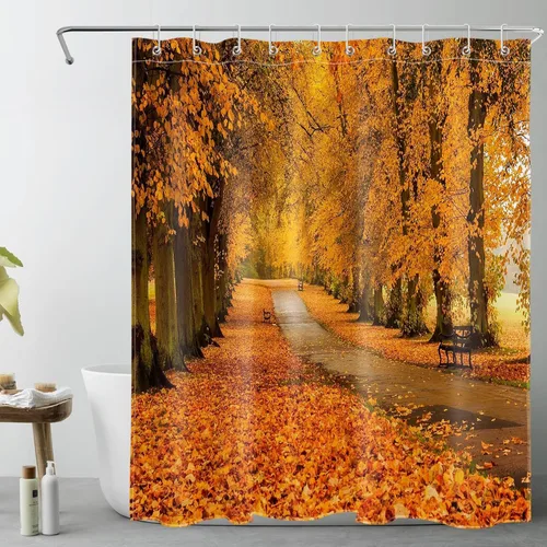 Miniatura 10 de LB Cortina de ducha de hojas de otoño, cortina de baño de hojas de eucalipto y mariposas, cortina de baño de plantas de otoño con gancho, 72 x 72