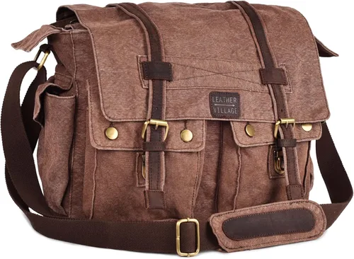 Miniatura 11 de Bolsa bandolera de hombro de lona LEATHER VILLAGE para hombres y mujeres – Elegante bandolera estilo mochila para oficina, viajes y uso diario