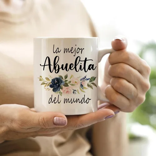 Miniatura 2 de QASHWEY Taza de café floral con texto en inglés "Best Grandma in The World", taza de cerámica impresa de doble cara para cumpleaños de abuelas