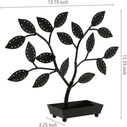 Miniatura 7 de MyGift - Árbol para colgar joyas, aretes y collares con charola para anillos., Metal, Negro, S