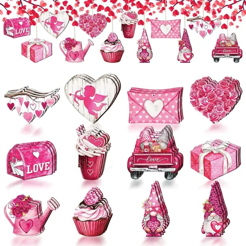 24 adornos colgantes rosados de San Valentín – Sobre de corazón para tartas de autos, regalos de rociadores enanos para decoración del día de San