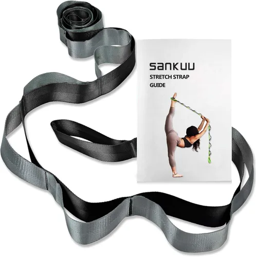 SANKUU - Correas de yoga para estiramiento con 12 bucles, póster de entrenamiento, correas para estiramiento, equipo de terapia física, bandas