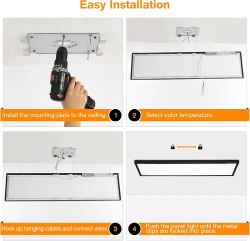 Miniatura 8 de Lámpara de panel plano LED negra de 1x4 pies, montaje en superficie, 5000K-4000K-3000K seleccionable y regulable Triac, lámpara de techo rectangular