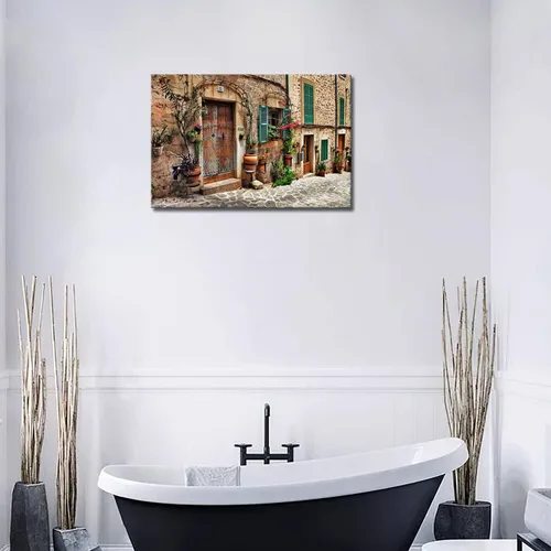 Miniatura 4 de Arte de pared toscano, calles italianas del antiguo mediterráneo, lienzo para pared, pintura de la imagen, impresión sobre lienzo, arquitectura