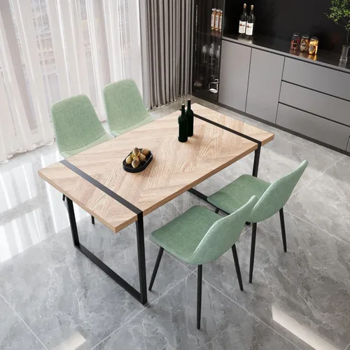 Miniatura 29 de YYQ Juego de mesa de comedor para 4, mesa de cocina de madera de 59 pulgadas y sillas para 4, moderno juego de mesa de comedor de 5 piezas con 4