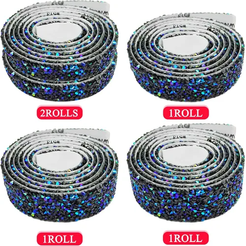 Miniatura 3 de 5 rollos de cinta de diamantes de imitación autoadhesiva, tiras de diamantes de imitación para Navidad, bodas, pasteles, cumpleaños, manualidades