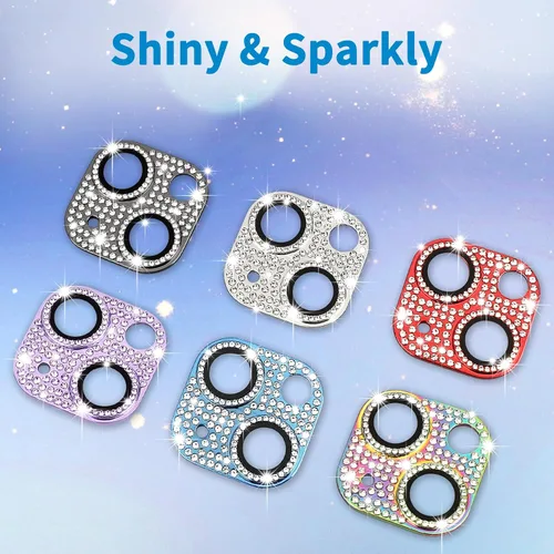 Miniatura 86 de Protector de lente de cámara diseñado para iPhone 12 Pro Max, con diamantes de imitación 3D con diamantes de imitación 9H, vidrio templado, Rosado