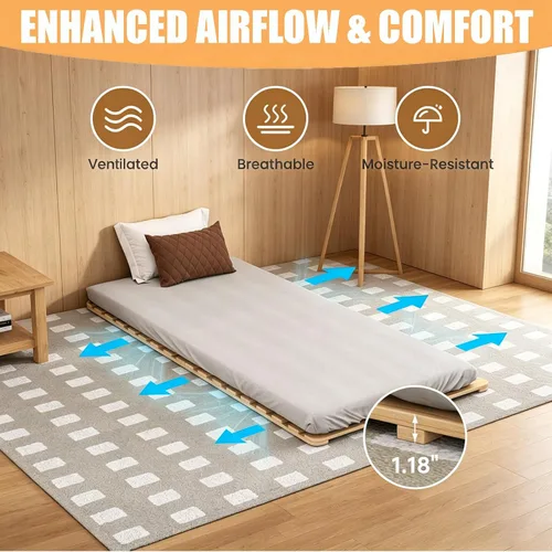 Miniatura 4 de LILYPELLE Floor Bed Frame, Foldable Tatami Bed Frame, Breathable Moisture-Proof Bed Plate, Japanese Floor Bed, Wood Slatted Floor Bed Frame for
